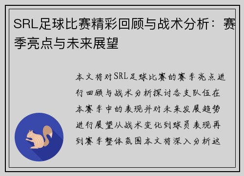 SRL足球比赛精彩回顾与战术分析：赛季亮点与未来展望