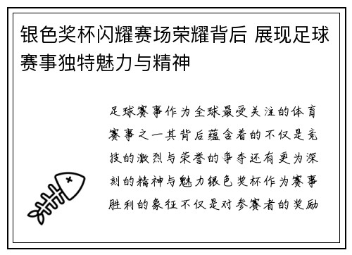 银色奖杯闪耀赛场荣耀背后 展现足球赛事独特魅力与精神